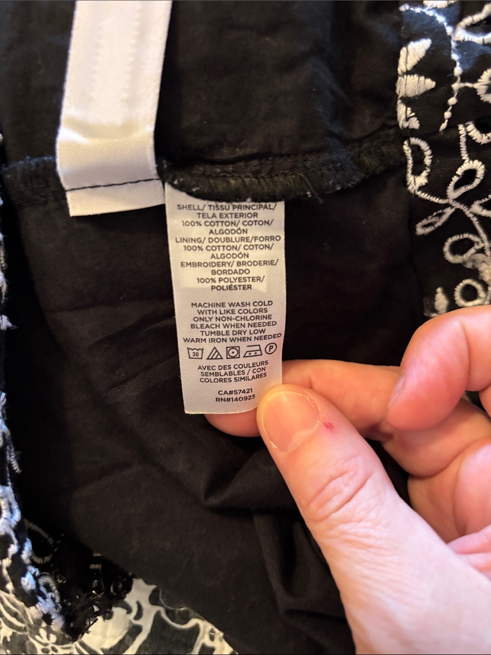 LOFT Black A-Line Skirt with White Embroidered Floral Pattern - Picture 4 of 4